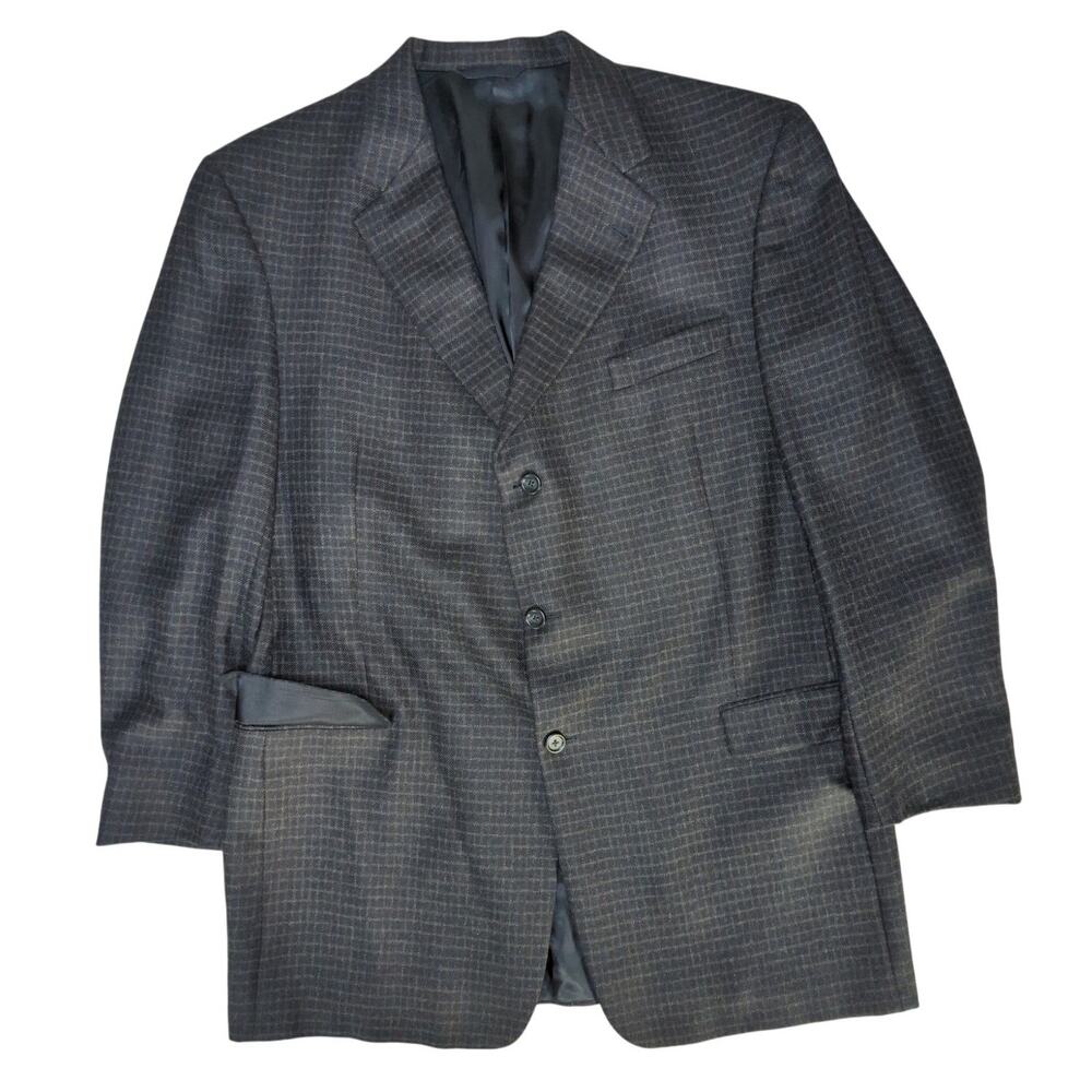 Burberry London Mens 46L Baby Alpaca Wool Blazer Sport Coat Gray Check USA